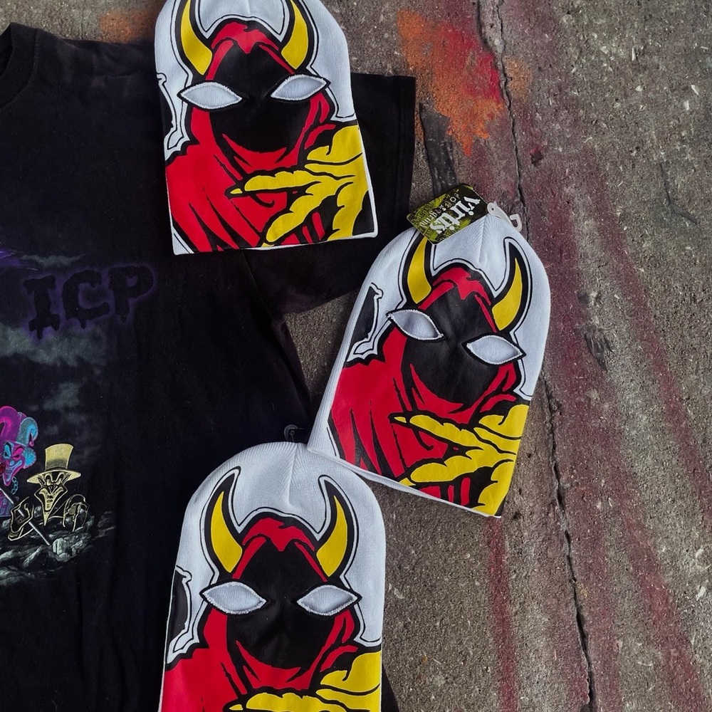 Graphic Devil Mask Beanies - Red, Yellow, Black